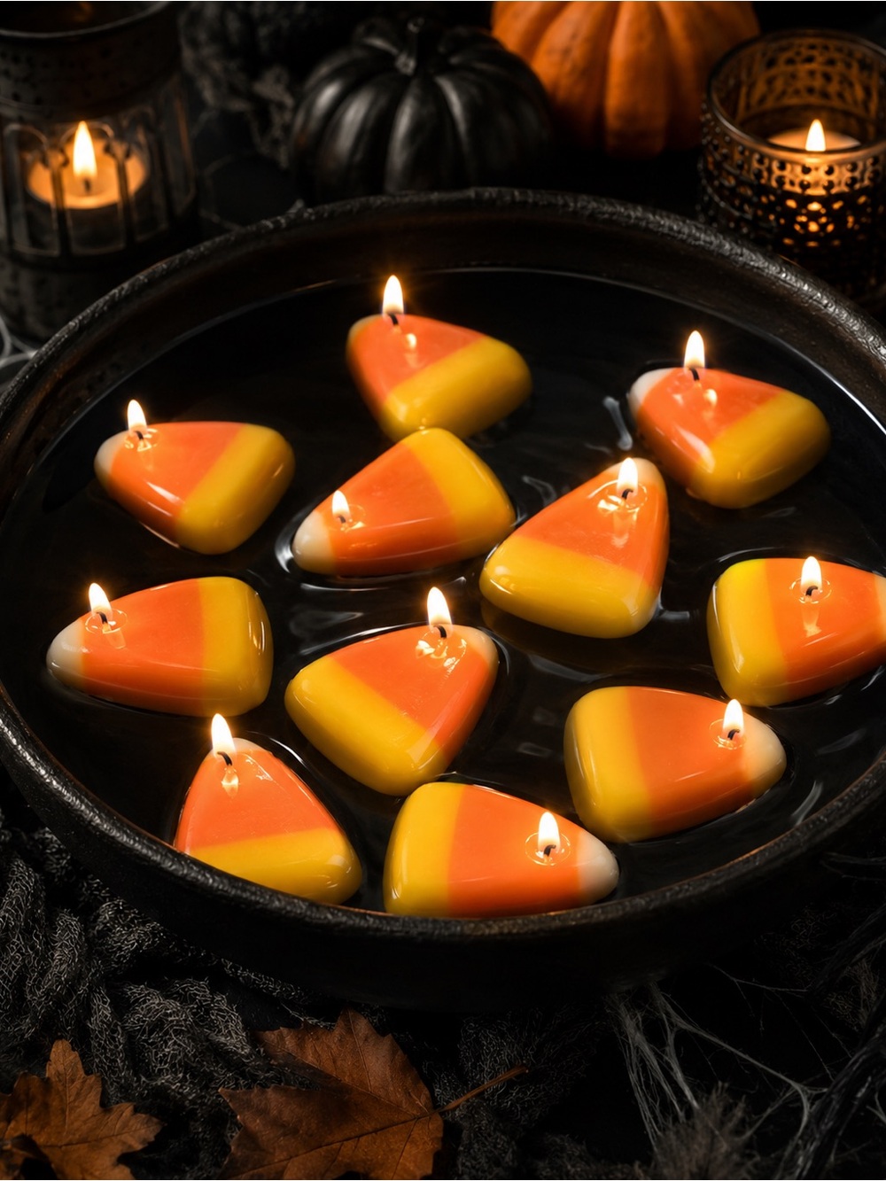 Candy Corn Shaped Floating Candles Set of 12 Halloween Fall Decor